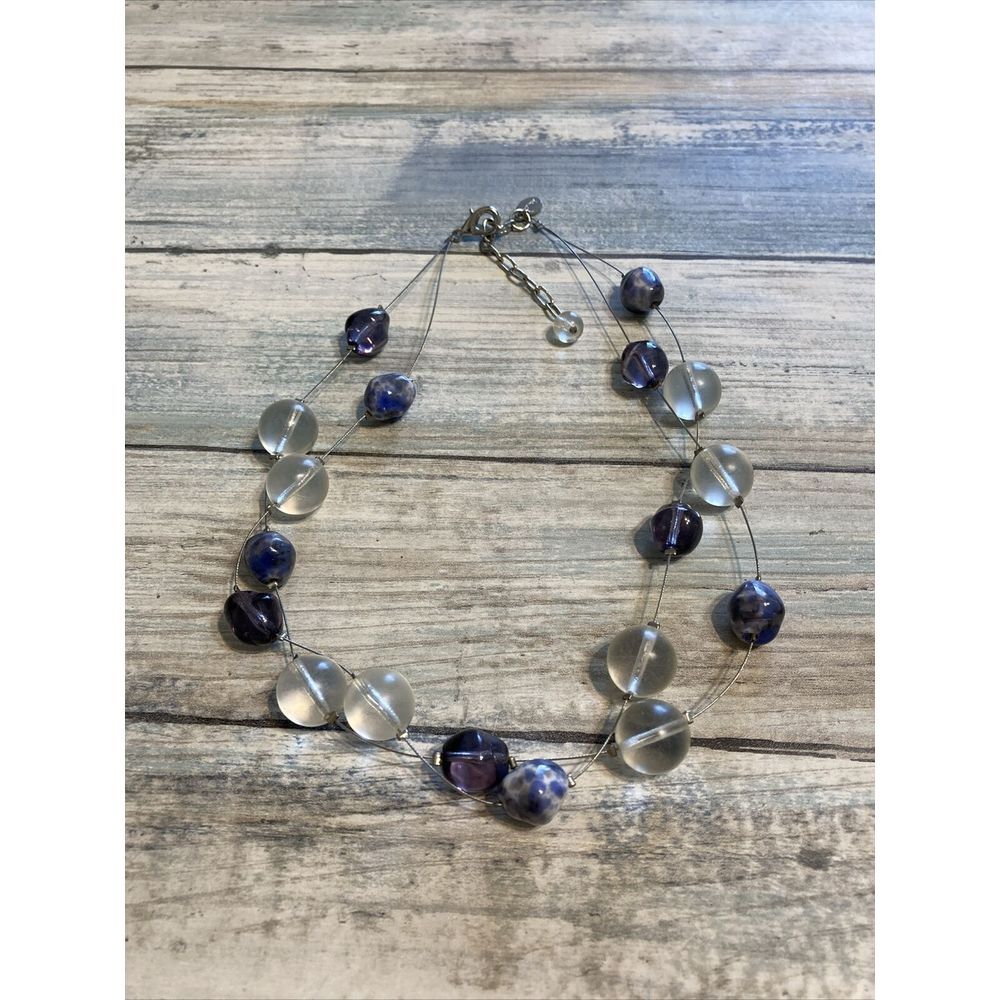 Top Frog Double Strand Acrylic Bead‎ Necklace NWOT Stations 16" Blue